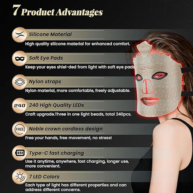 Professional phototherapy mask with LED red light, for skin care, facial rejuvenation and LED therapy beauty mask equipment.