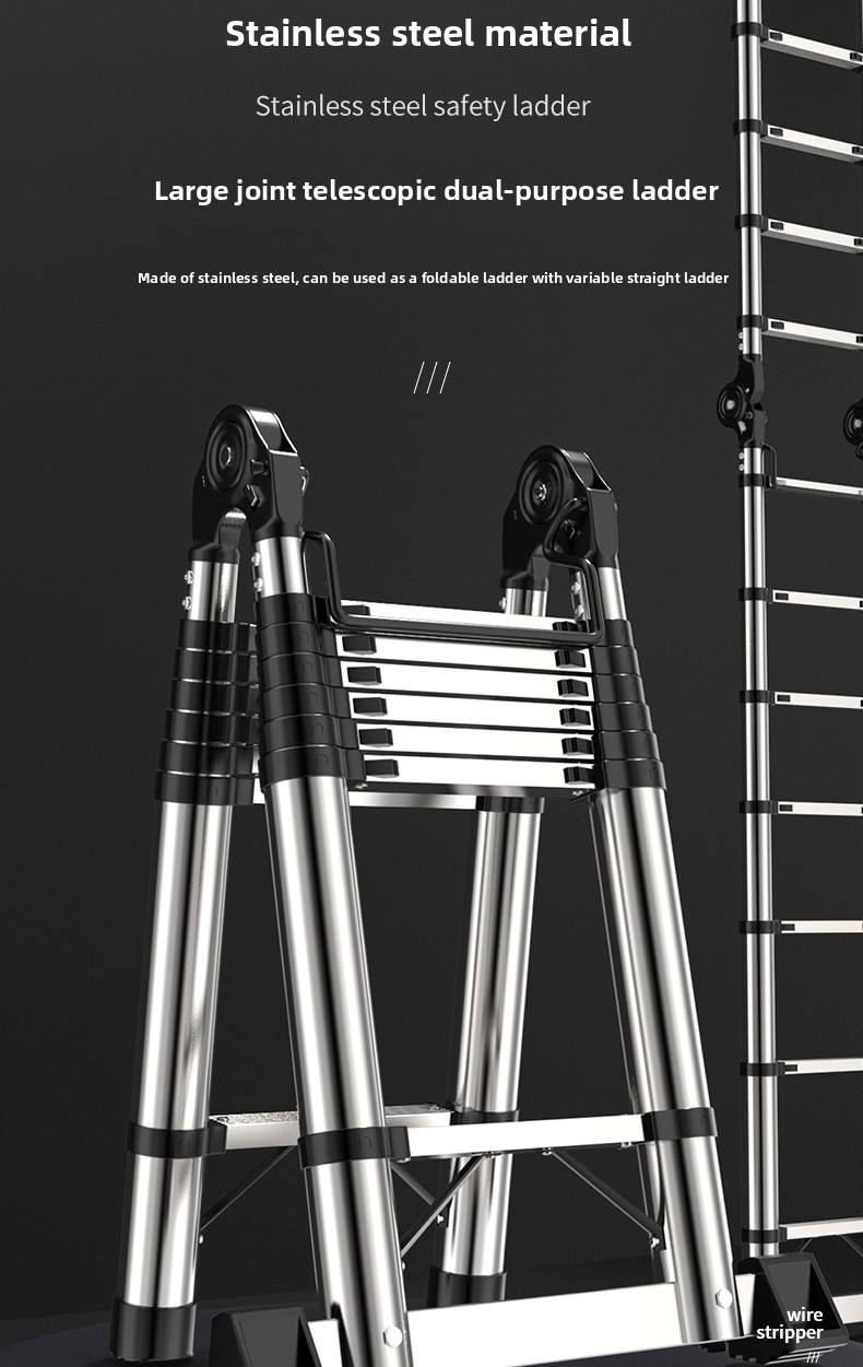 :Stainless Steel Telescopic Ladder Household Herringbone Ladder Portable Folding Ladder Bamboo