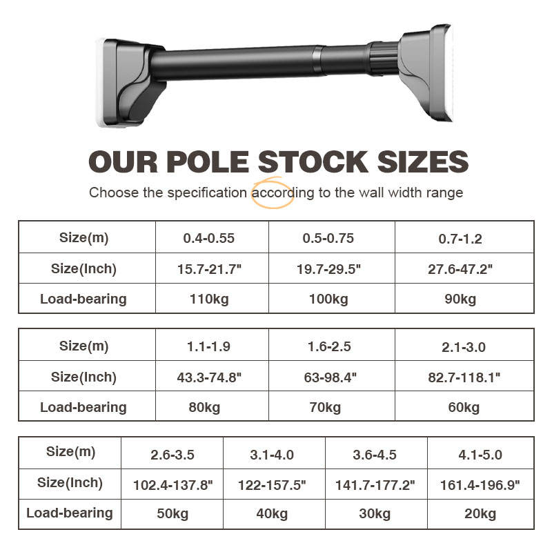Curtain Retractable Support Rod, Drill-free Mount, Indoor Simple Hanging & Storage Rod