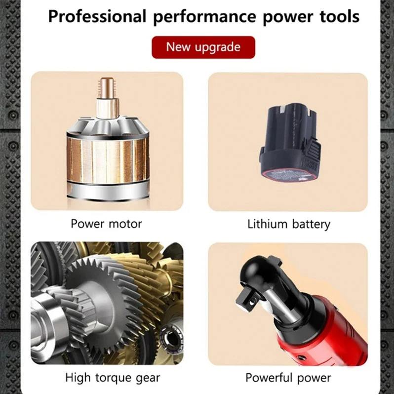 Portable ratchet wrench with high torque, 90 degrees, auto repair rechargeable wrench, lithium battery tool set