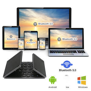 Tri-fold ultra-thin wireless Bluetooth keyboard for iPad, portable for business and office use, with touchpad.
