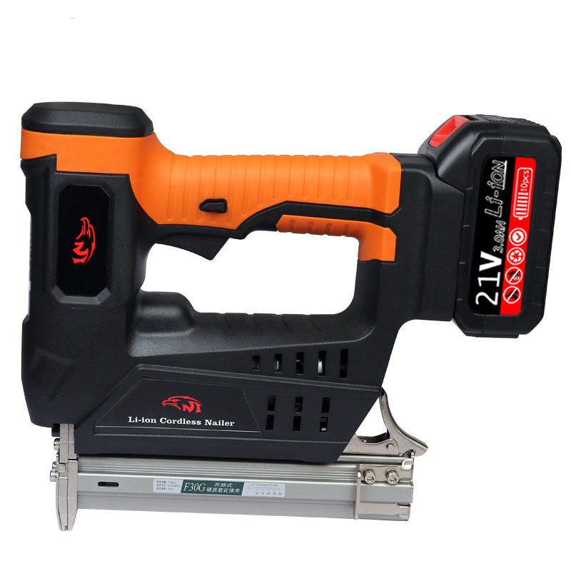Lithium-ion battery powered automatic nail gun, pneumatic nail gun, suitable for plumbing and woodworking, F30 model, jam-free, low-noise straight nail gun.