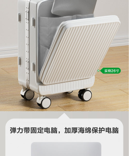 20-inch carry-on travel suitcase, small, lightweight, with front opening.