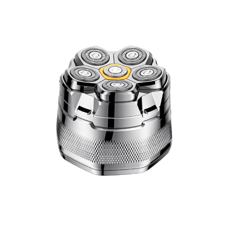 Magnetic suction rotating six-blade head bald head shaver, fully washable, Type-C interface.
