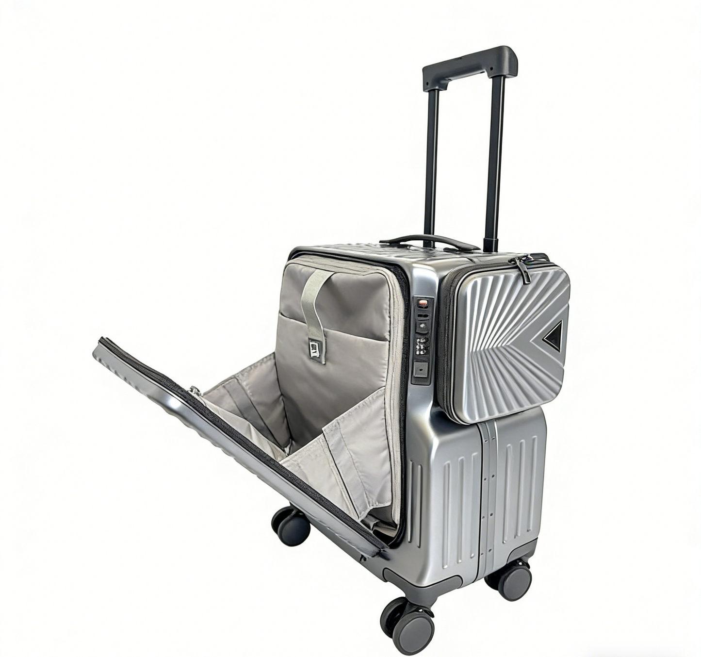 Aluminum Frame Luggage with Front & Side Access | 24-Inch Carry-On Suitcase with TSA Lock & Telescopic Handle