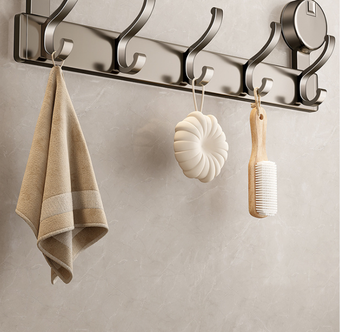 No-Drill Bathroom Storage Shelf — Foldable Wall-Mounted Towel Rack with Hooks and Shower Caddy (Adhesive Installation)