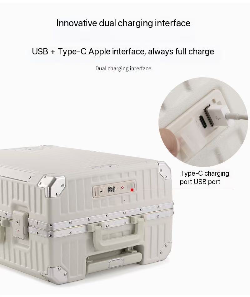 Multi-Functional Front Opening Luggage 20 Inch - PC Aluminum Frame, Rechargeable Combination Lock Carry-On