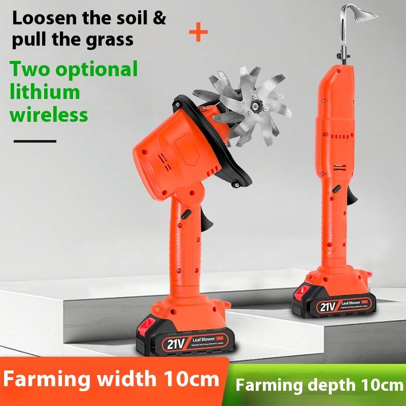 Lithium-Ion Handheld Micro Tiller — Small Electric Rotary Cultivator for Garden Bonsai, Flower Beds & Farm Weeding