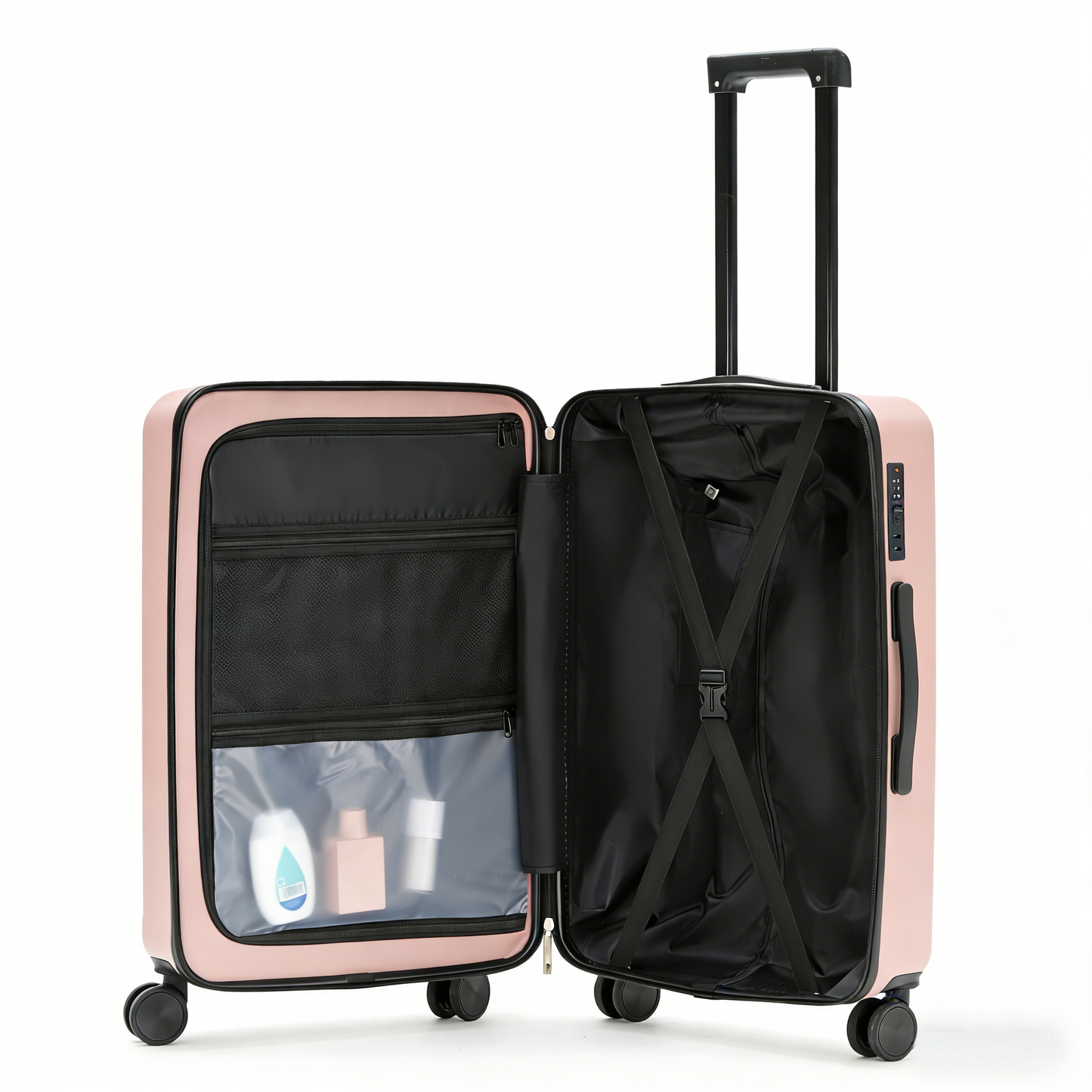 Front-Opening USB Charging Carry-On: 24-Inch Explosion-Proof Travel Suitcase with Lock