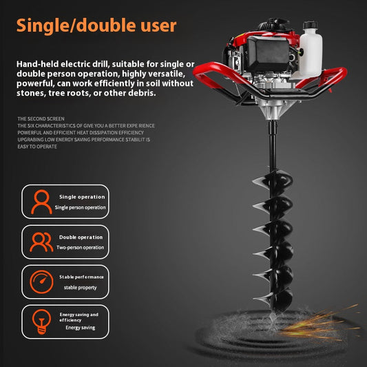 2-Stroke 52CC Earth Auger Gas Powered One Man Post Hole Digger Machine&Bit Lock Auger Post Hole Digger Patio,Lawn & Garden