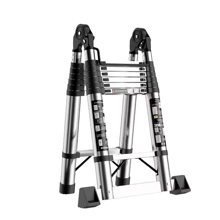 ：Stainless Steel Telescopic Ladder Household Herringbone Ladder Portable Folding Ladder Bamboo