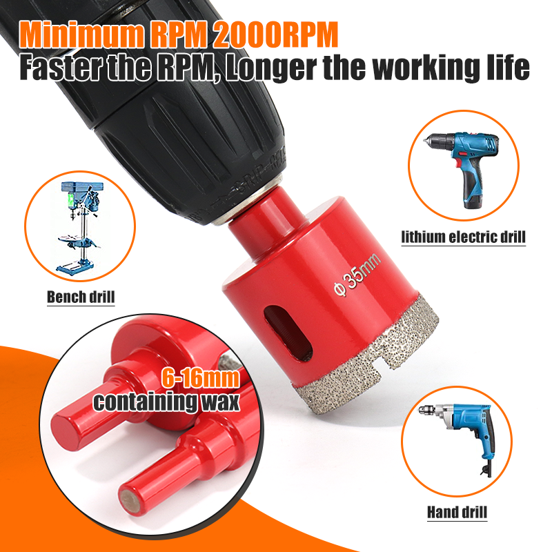 6-35mm Dry Drilling Brazed Hole Opener 12-Piece Set Dry Drilling Bits for Marble, Tile, Glass