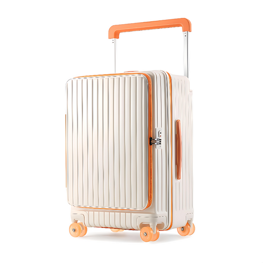 20-inch side-opening large-capacity new design trolley suitcase with jelly wheels.