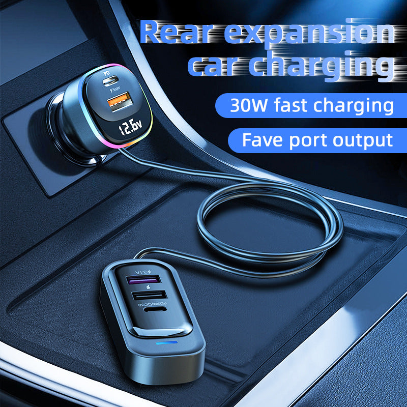 30W in-car super-fast charger, front multi-interface design, rear multi-interface PD in-car charger with snap-on design