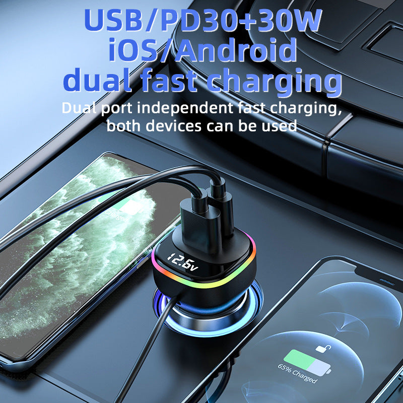 30W in-car super-fast charger, front multi-interface design, rear multi-interface PD in-car charger with snap-on design