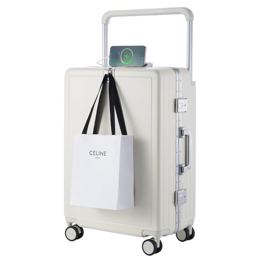Wide-Handle Aluminum Frame Suitcase: Large, Durable with Silent Wheels & Lock | For Students & Business Travelers