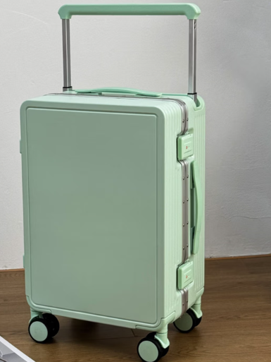 Premium experience! Mint green 24-inch PC case: Explosion-proof and pressure-resistant, compartmentalized storage, combination lock.