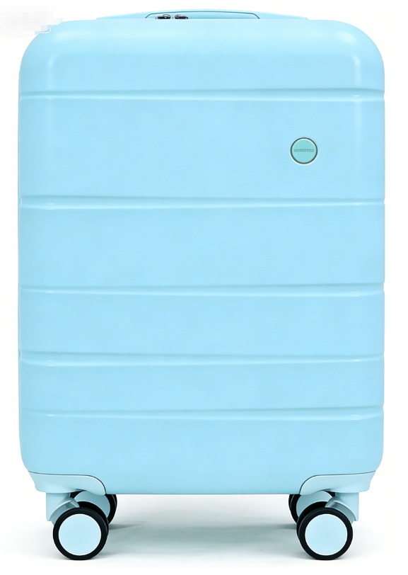 24-inch light blue suitcase: ABS+PC waterproof material + 360° silent wheels, perfect capacity for travel.