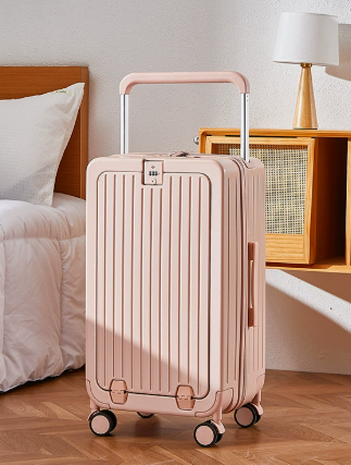 24-inch wide rolling suitcase! One-touch front opening + charging port + dual U-shaped compartments, silent universal wheels for worry-free travel.