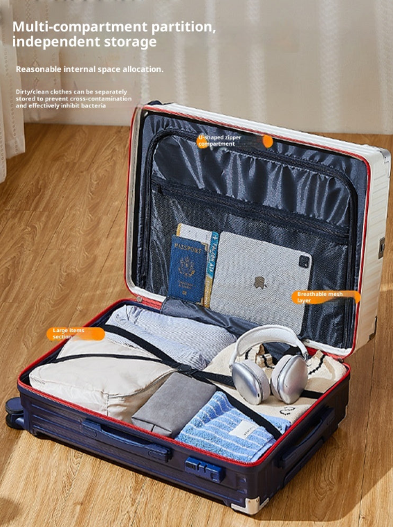 24 inch Stylish color-blocked large carry-on suitcase a travel essential! With a hidden cup holder and multiple compartments, this suitcase has perfected every detail.